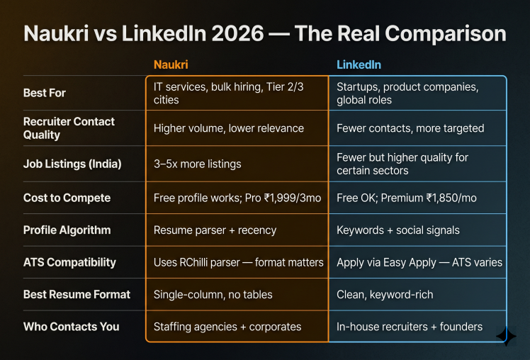 Naukri vs LinkedIn — The Real Comparison Table