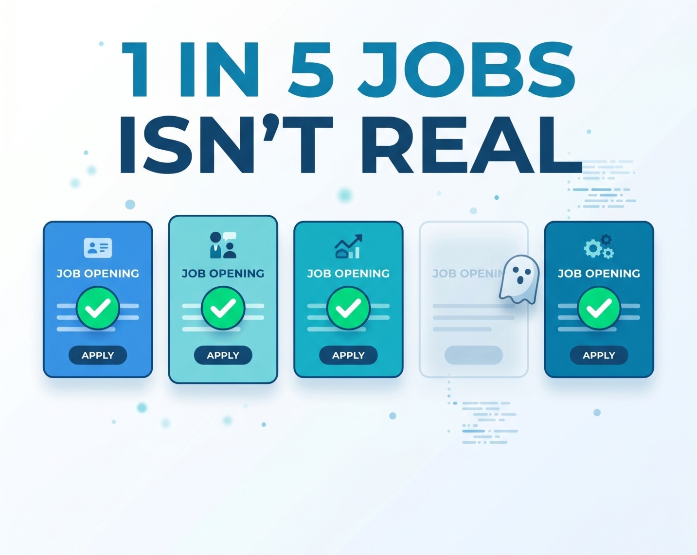 flat-illustration infographic showing five job posting cards in a row