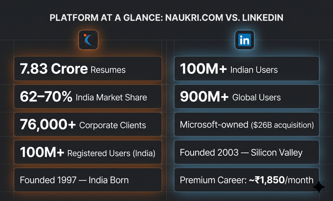 Platform Stats At a Glance — Naukri vs LinkedIn 2026